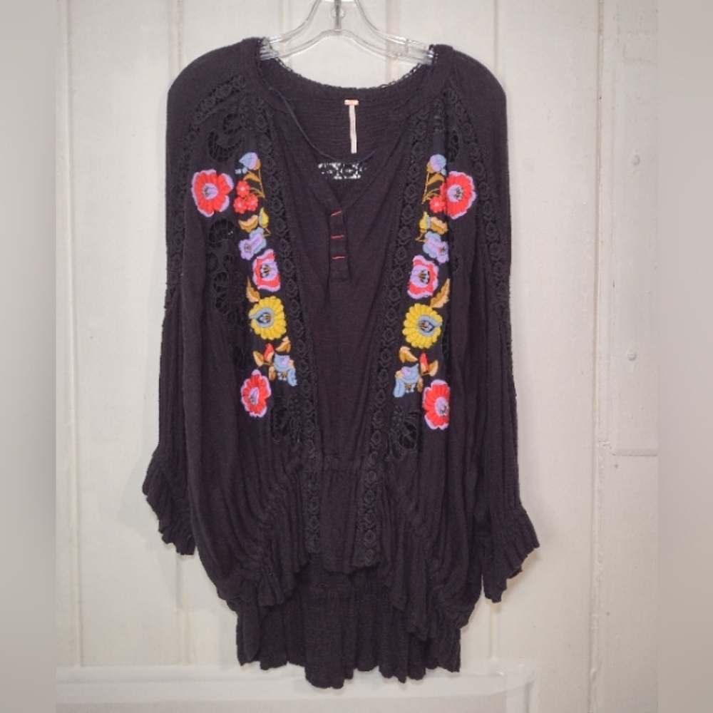 Free People Women's Black Embroidery Choker Top Size (M) - Picture 1 of 12